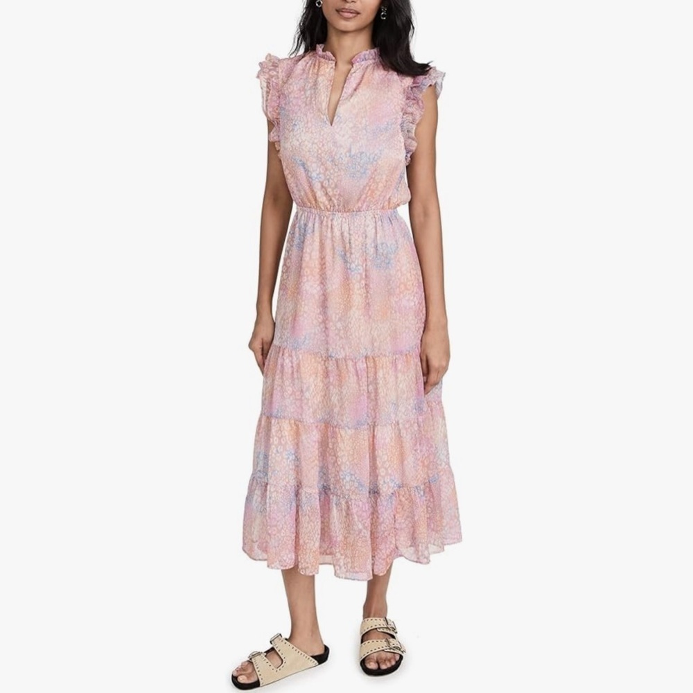 BB DAKOTA tiered maxi dress pink blue pastel Fits 6-8 floral Summer Feminine
